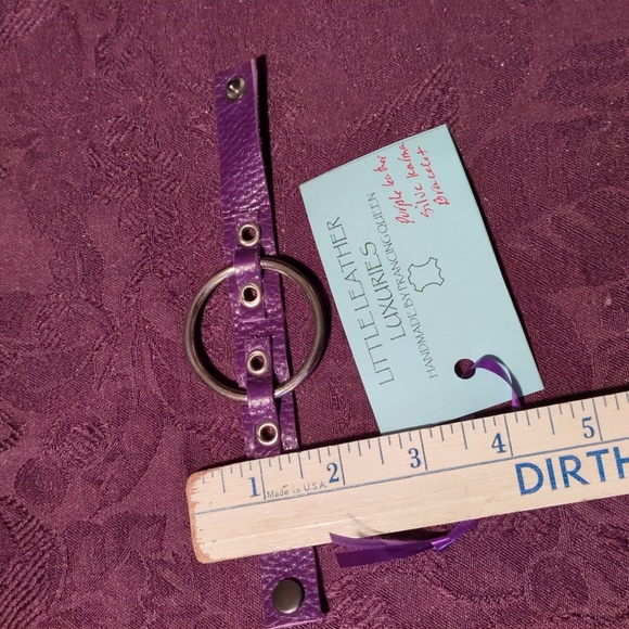 NEW! Handmade Genuine Leather Karma Circle Bracelet Purple Silver Gunmetal 6" - Picture 5 of 8